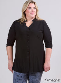 Magna Button Tunic V-Shaped Neckline Black
