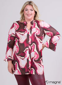 Magna Gedrukte Tuniek Met Midden Detail Storm Waves Magenta