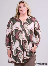 Magna Printed Relaxed Split A-line Tunic Storm Waves Green