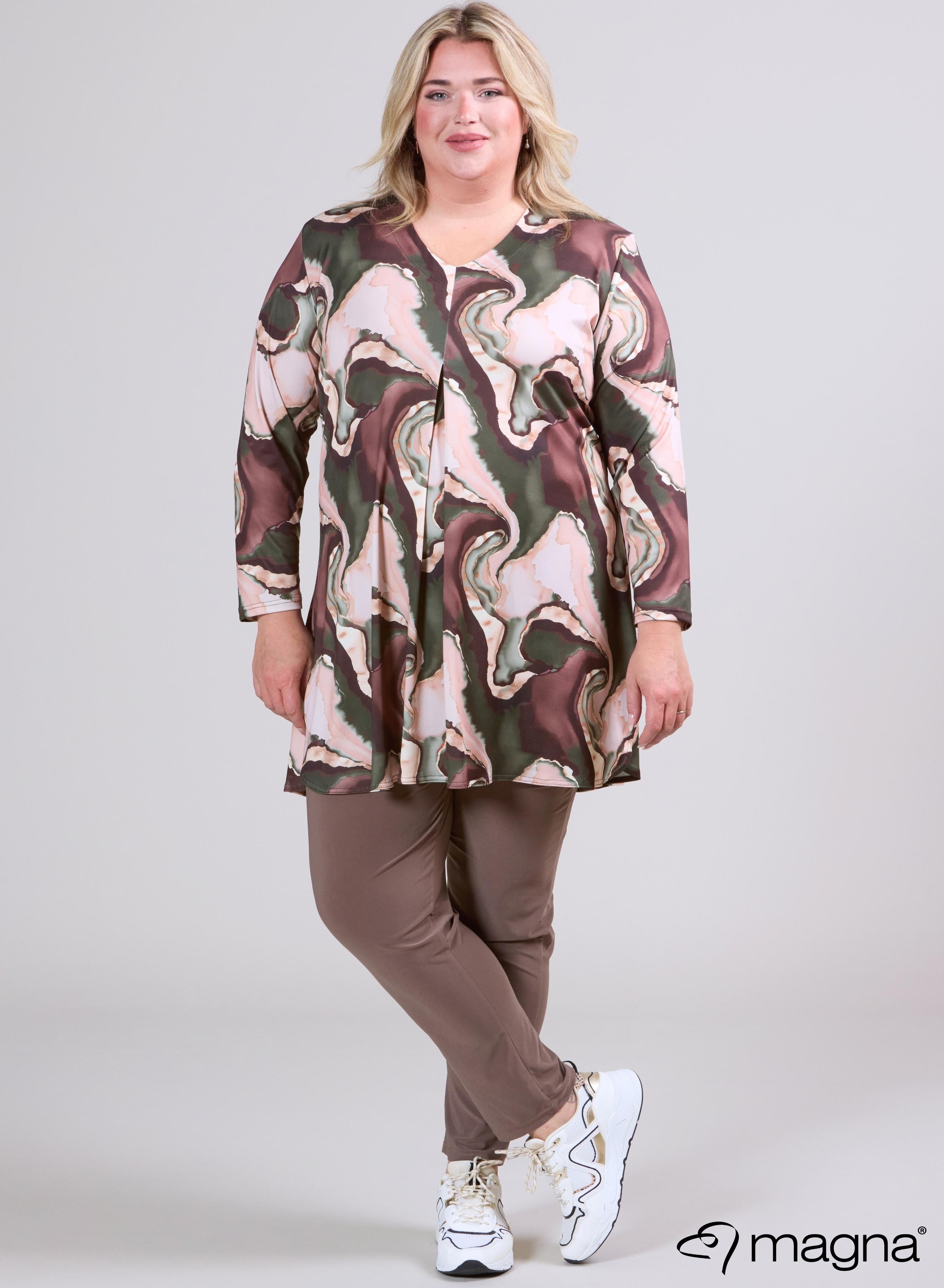 Magna Printed Relaxed Split A-line Tunic Storm Waves Green