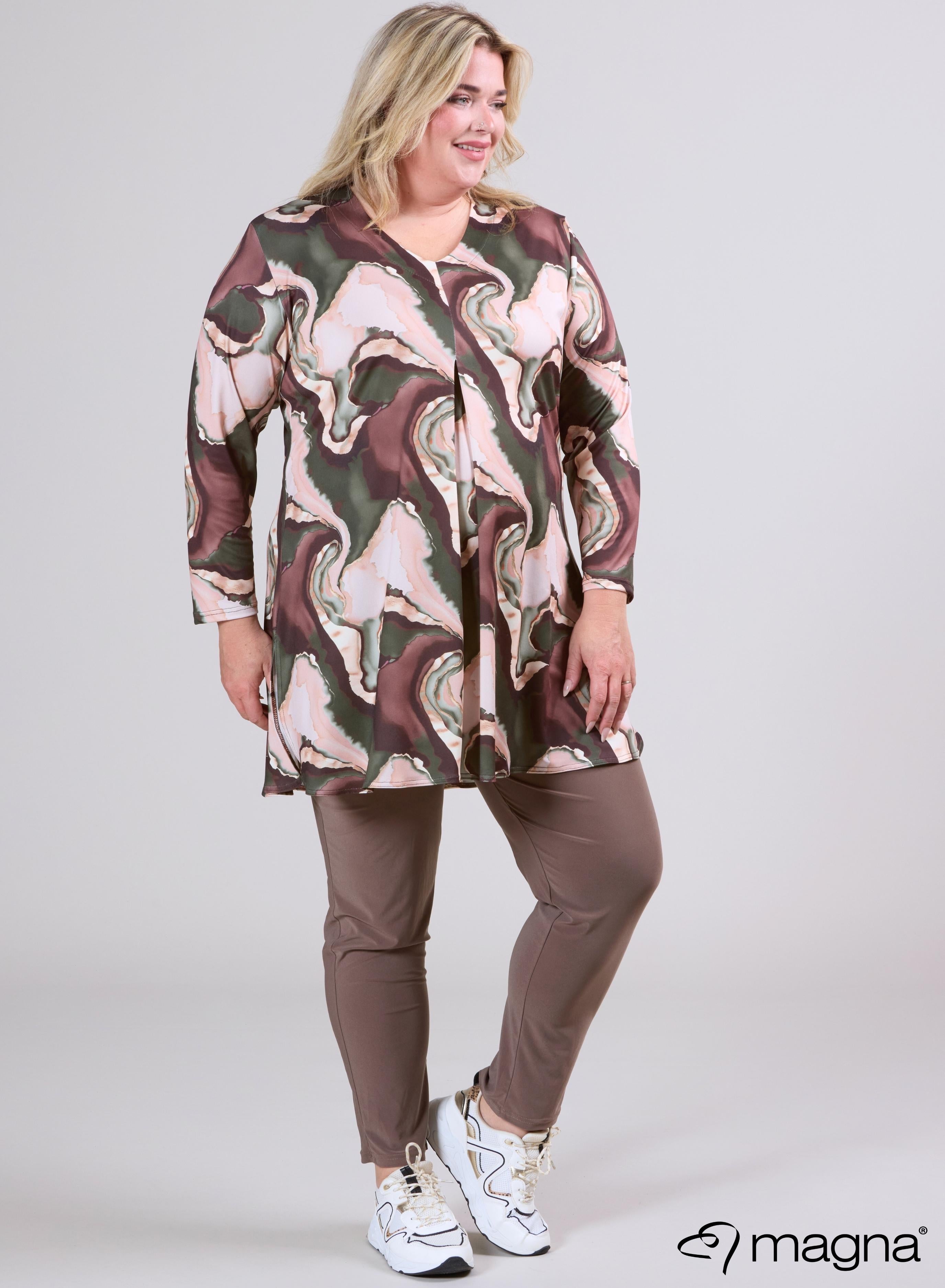 Magna Printed Relaxed Split A-line Tunic Storm Waves Green