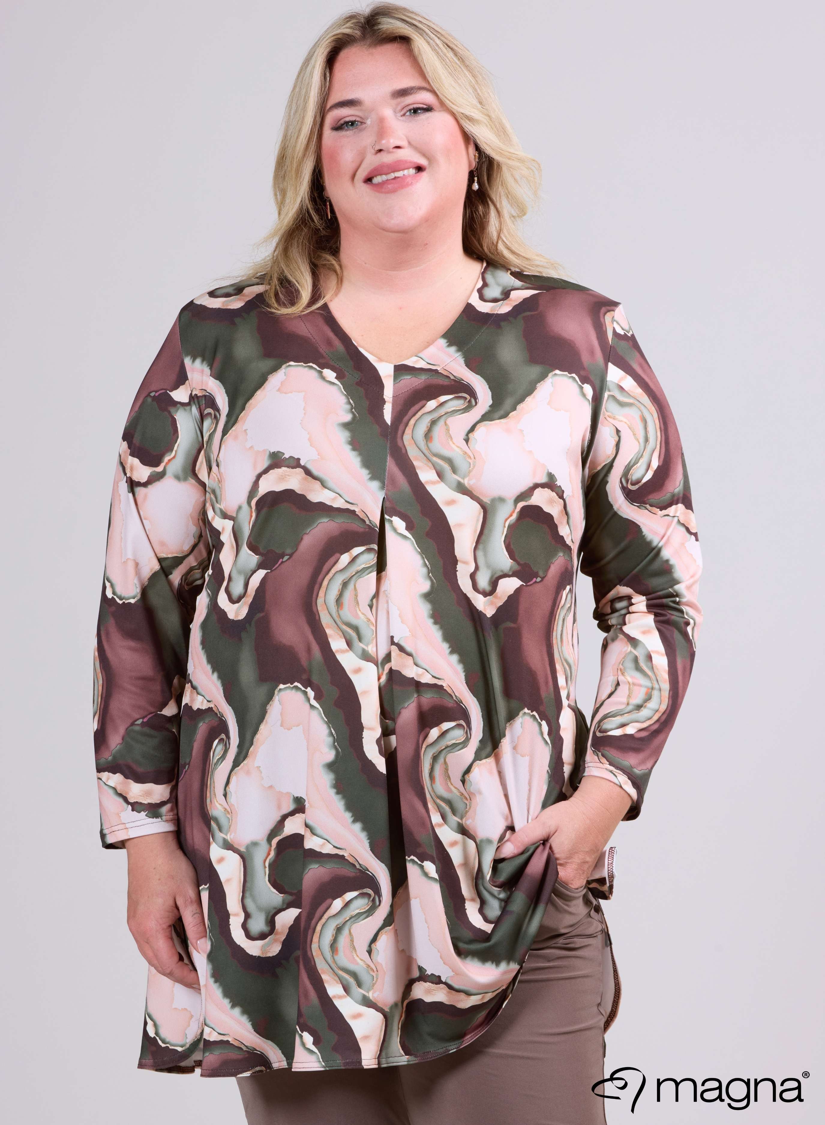 Magna Printed Relaxed Split A-line Tunic Storm Waves Green