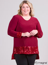 Magna High Low Glitter Tunic Wine Red