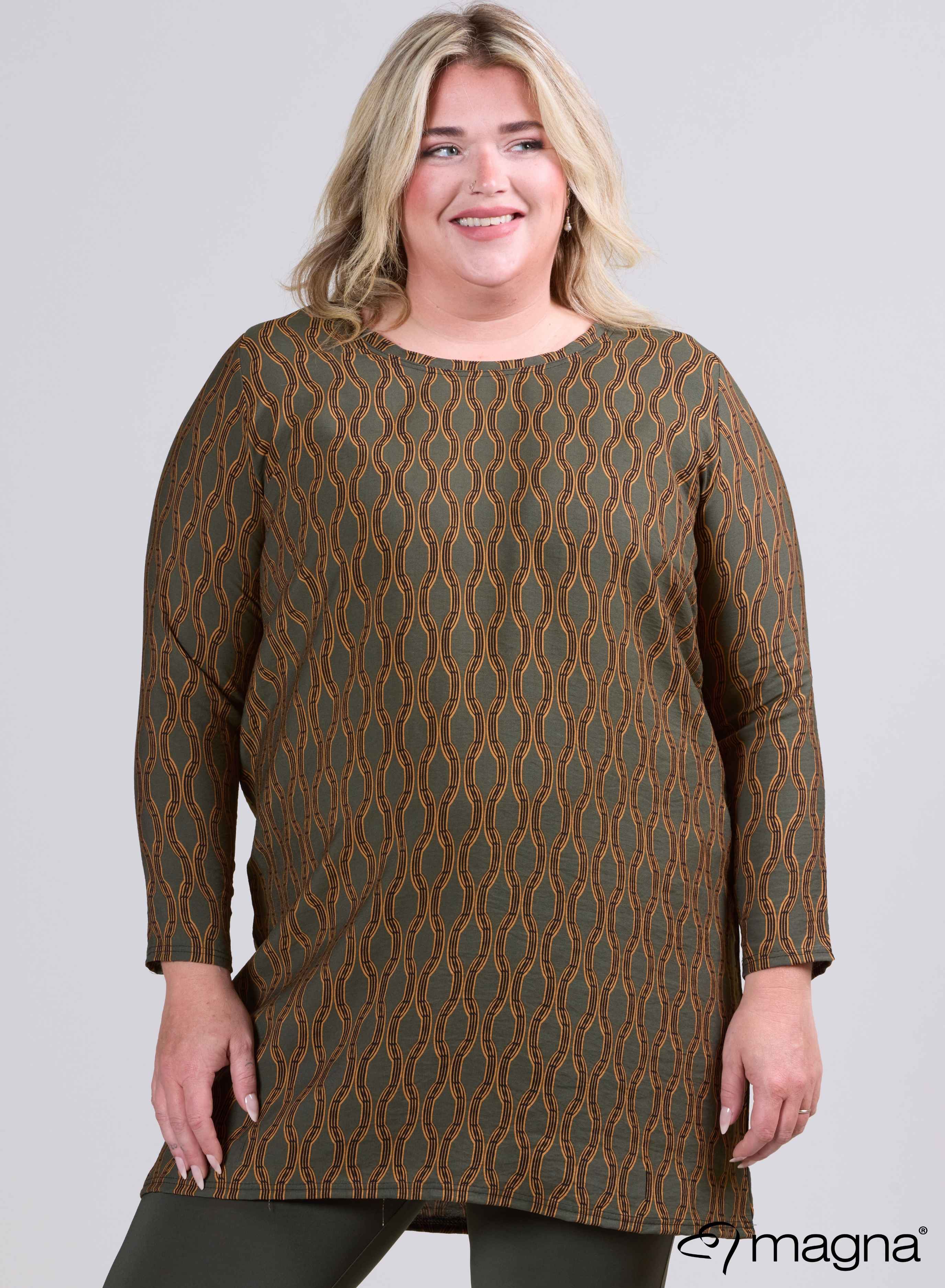 Magna Eenvoudige Lichtgewicht Viscose Tuniek Kettingprint Groen