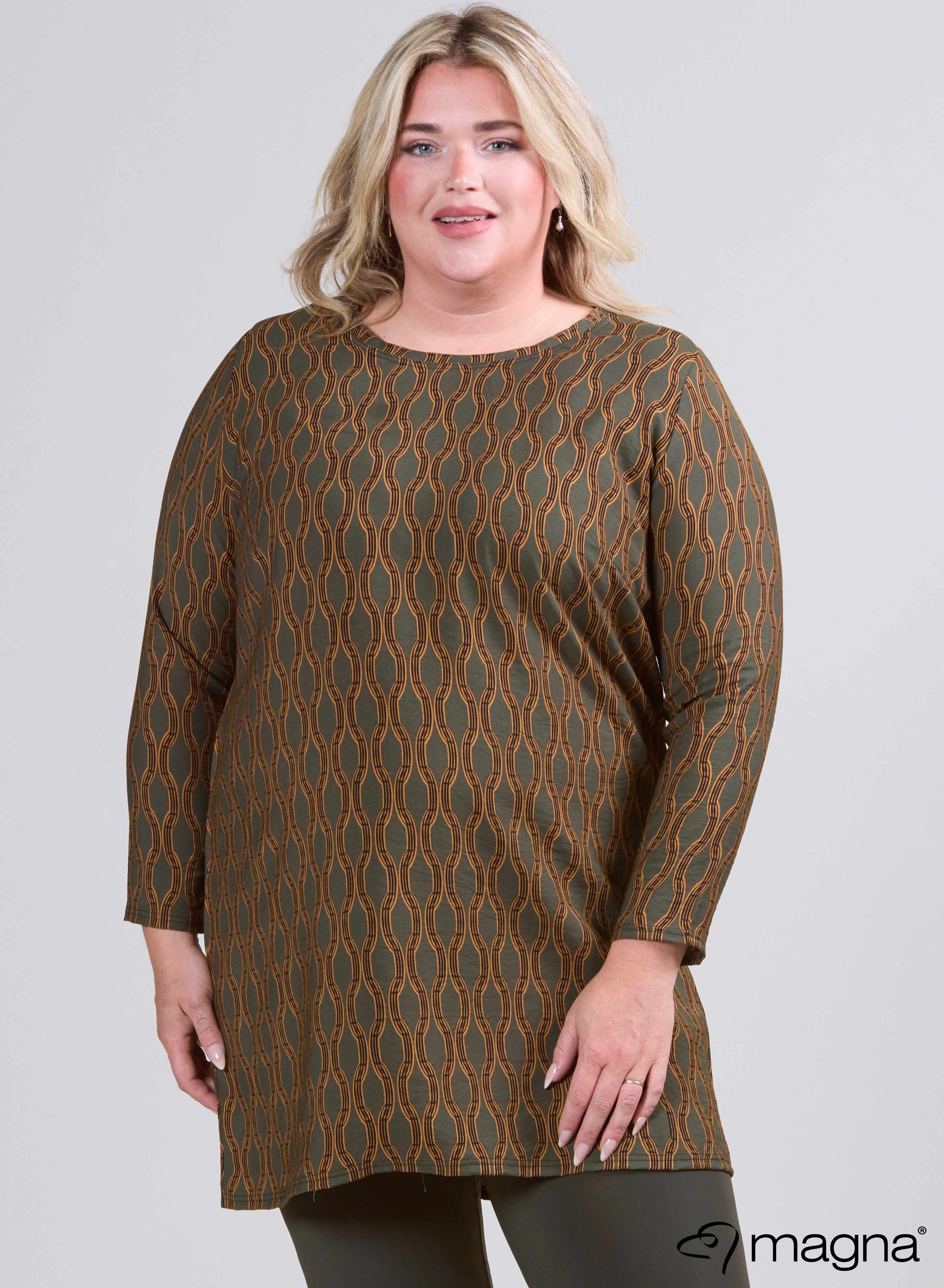 Magna Eenvoudige Lichtgewicht Viscose Tuniek Kettingprint Groen