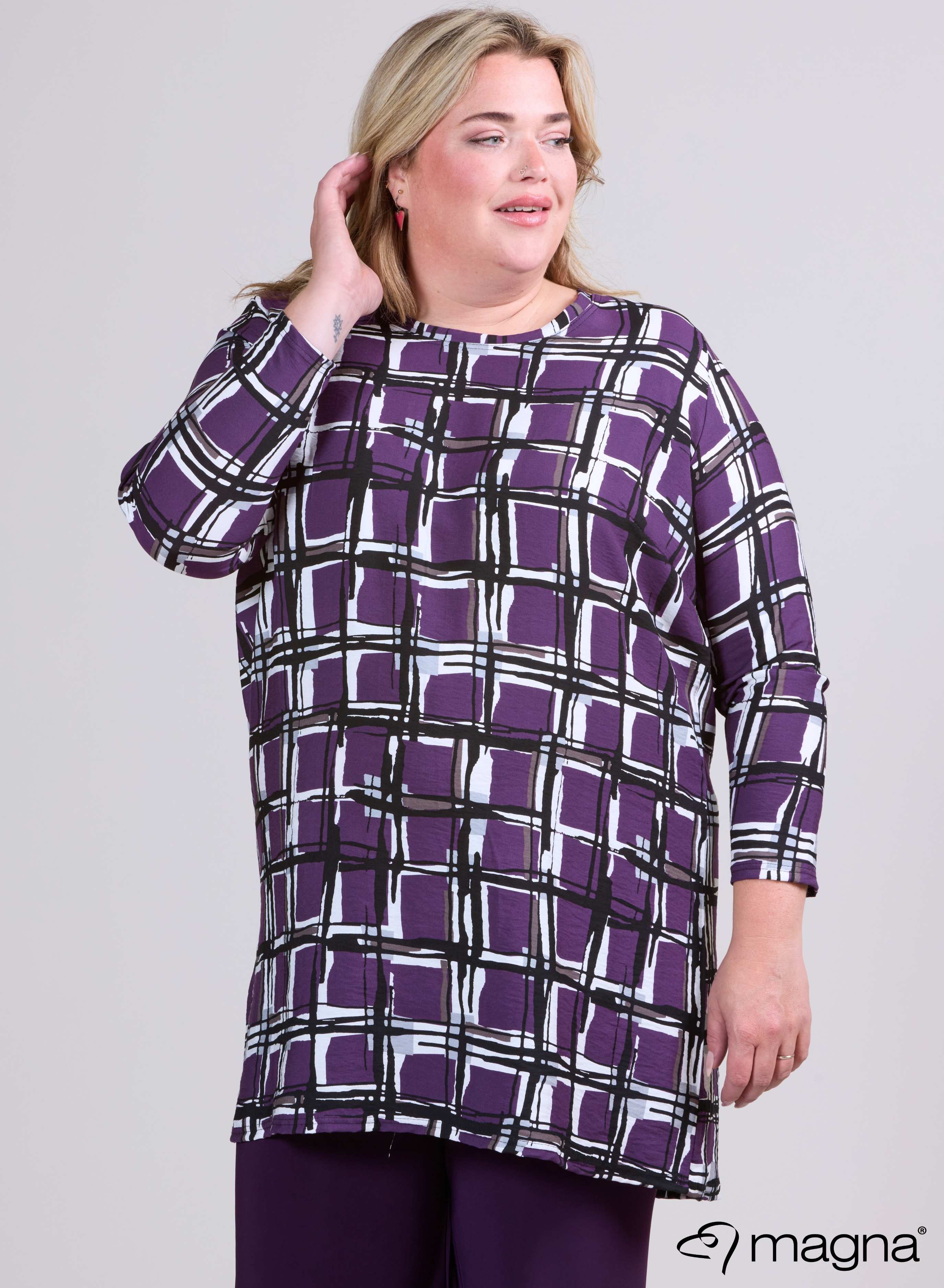 Magna Eenvoudige Lichtgewicht Viscose Tuniek Paars Vierkant