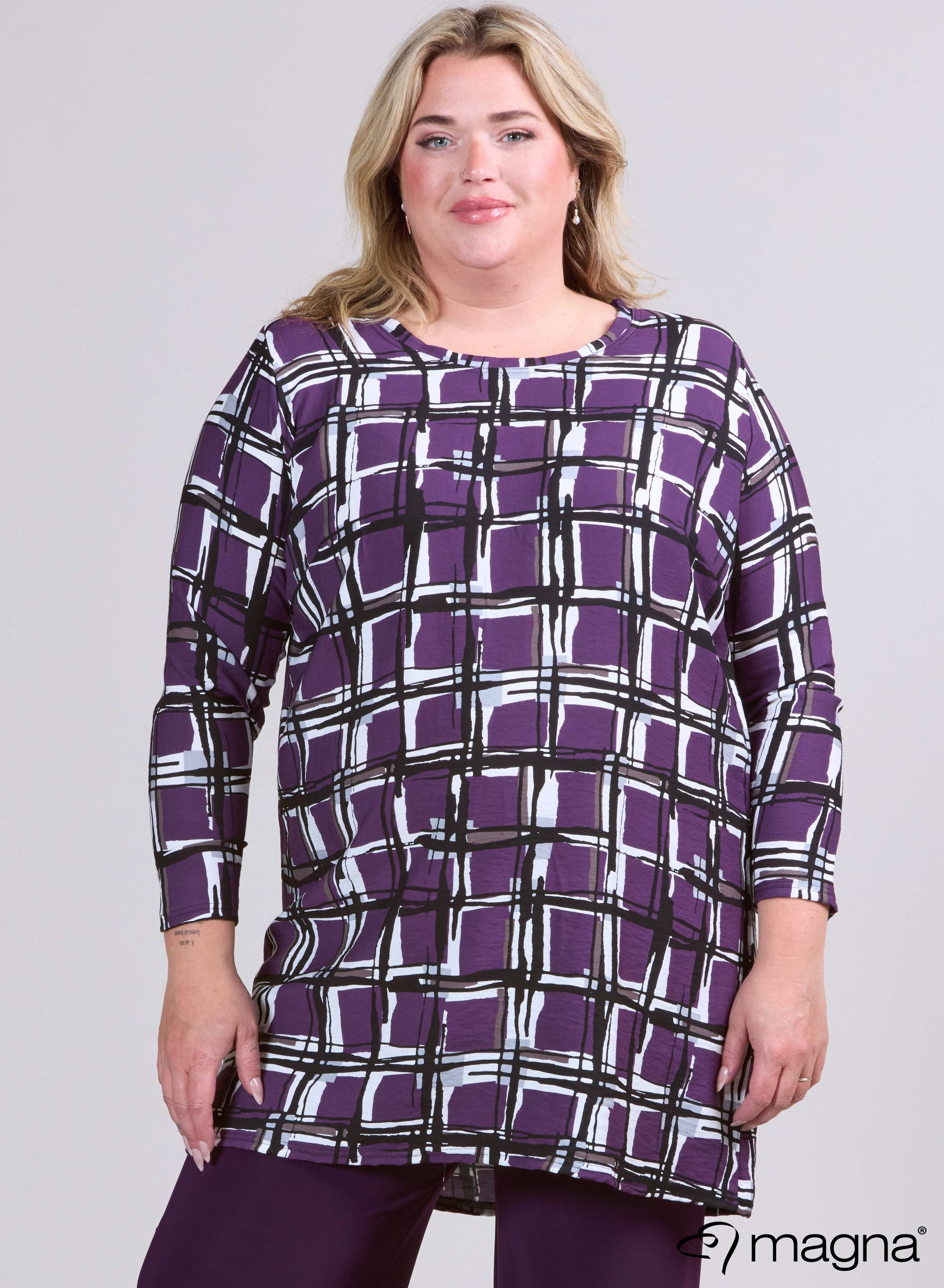 Magna Eenvoudige Lichtgewicht Viscose Tuniek Paars Vierkant