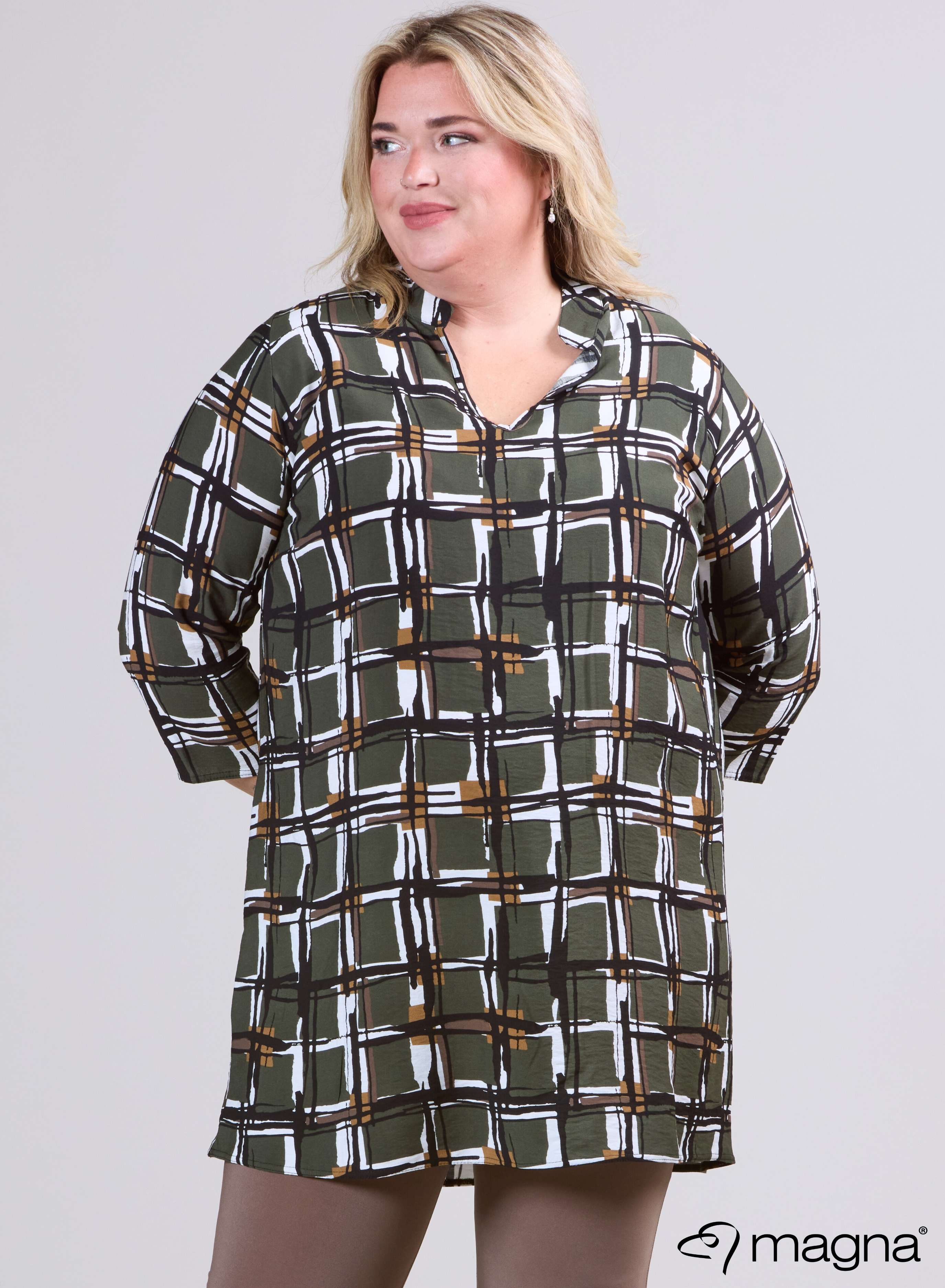 Magna V-hals Lichtgewicht Viscose Tuniek Groen Vierkant