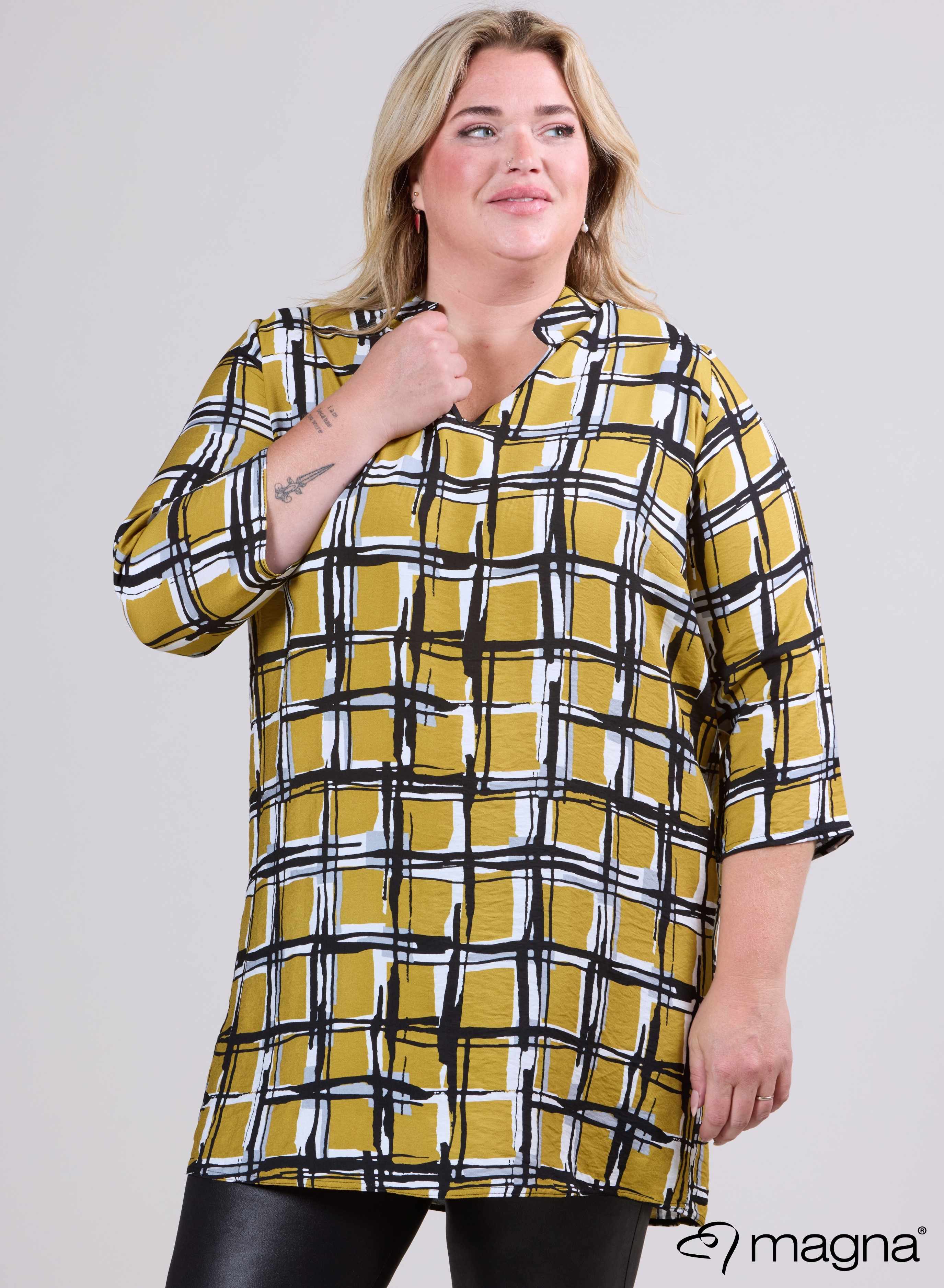 Magna V-hals Lichtgewicht Viscose Tuniek Mosterd Vierkant