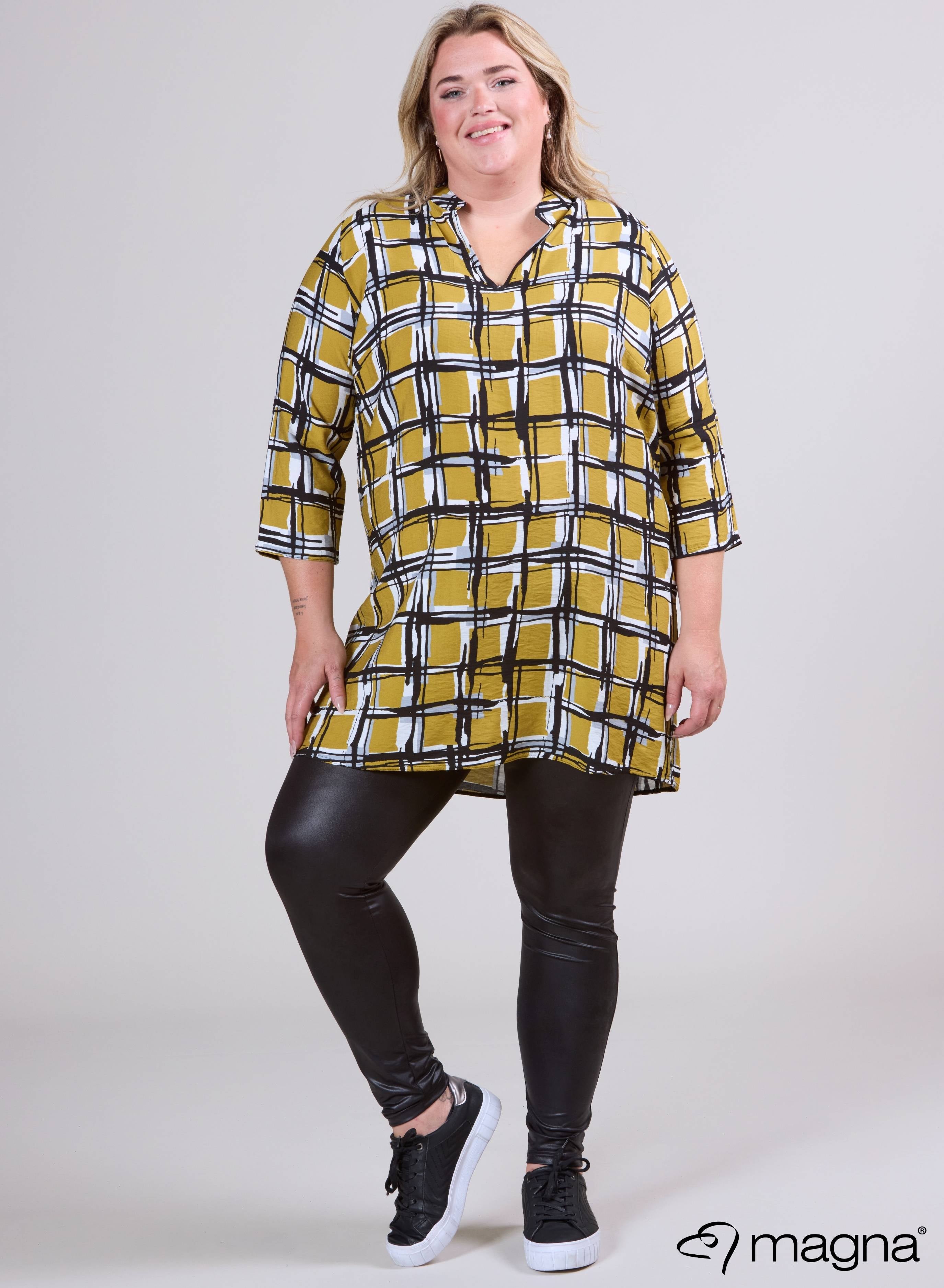 Magna V-hals Lichtgewicht Viscose Tuniek Mosterd Vierkant