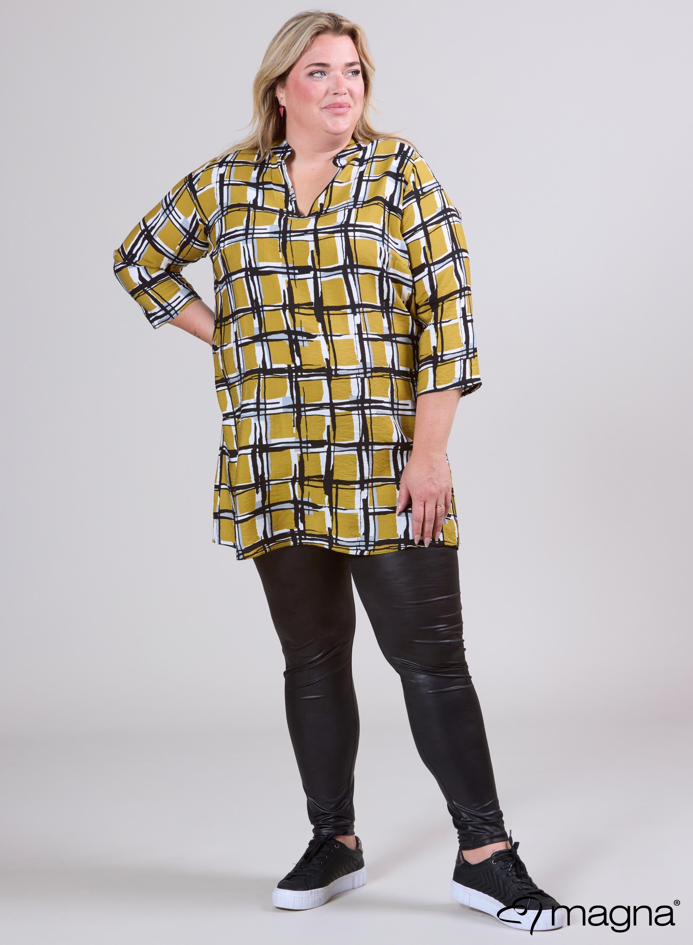 Magna V-hals Lichtgewicht Viscose Tuniek Mosterd Vierkant