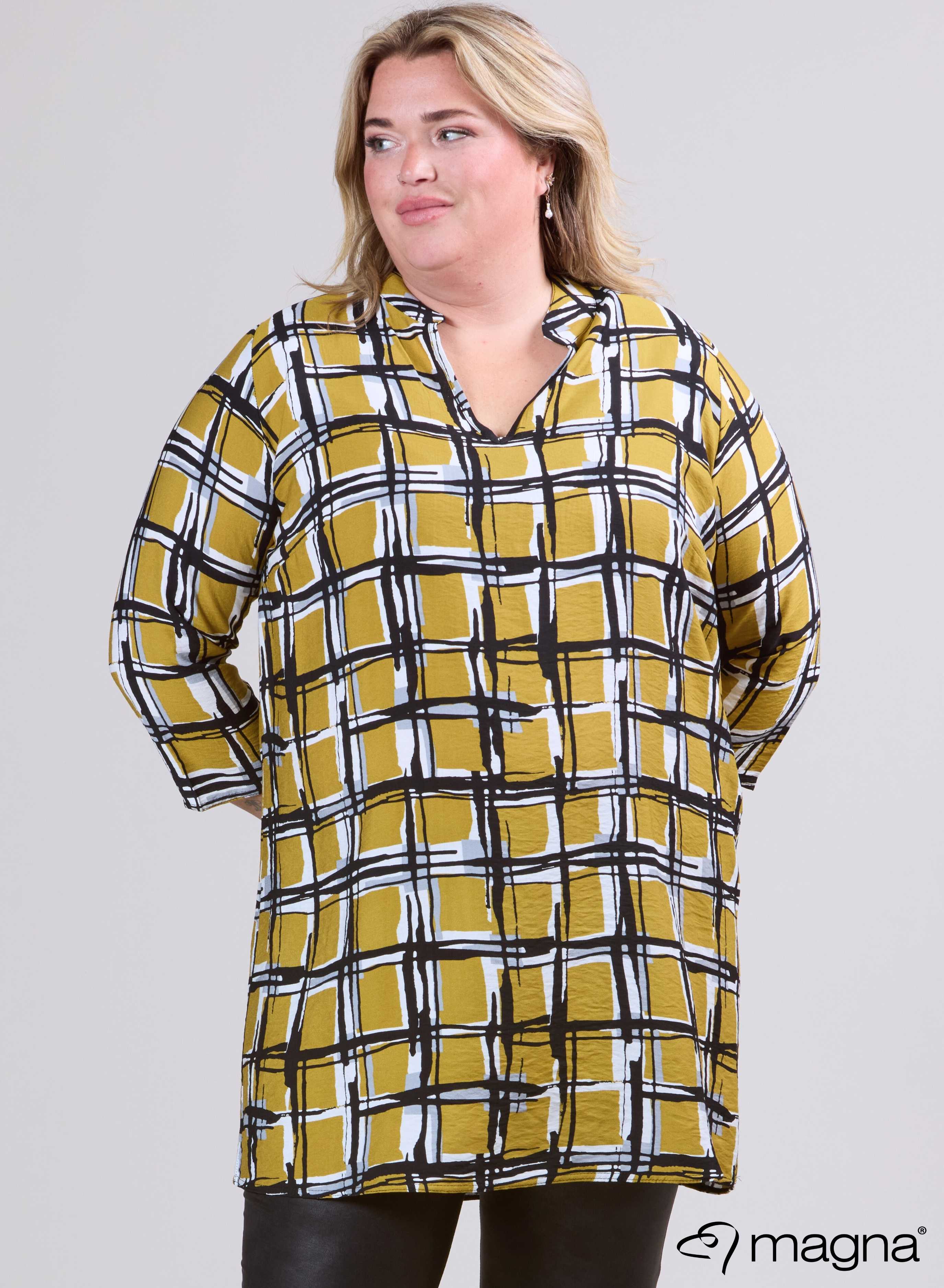 Magna V-hals Lichtgewicht Viscose Tuniek Mosterd Vierkant