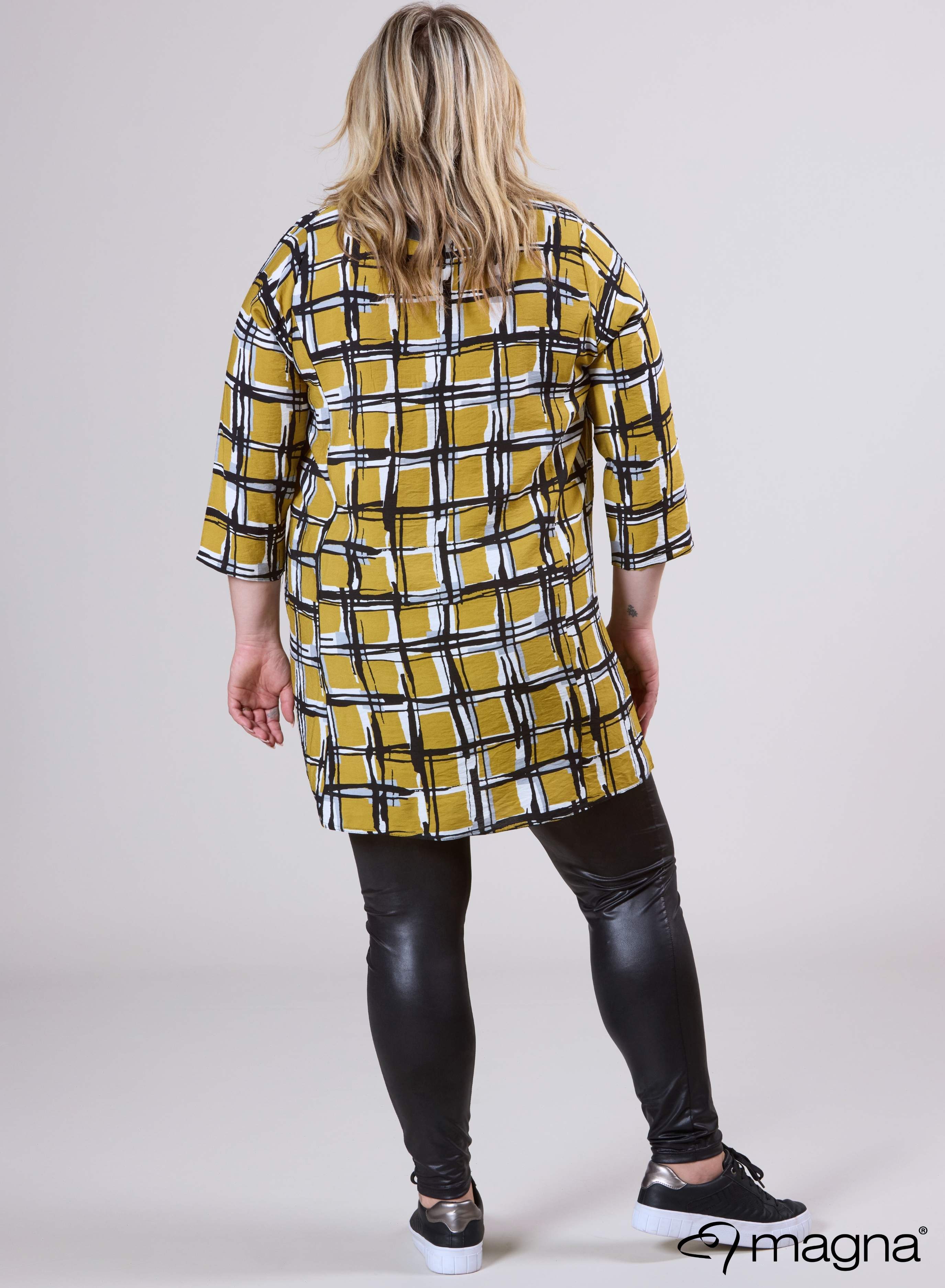 Magna V-hals Lichtgewicht Viscose Tuniek Mosterd Vierkant