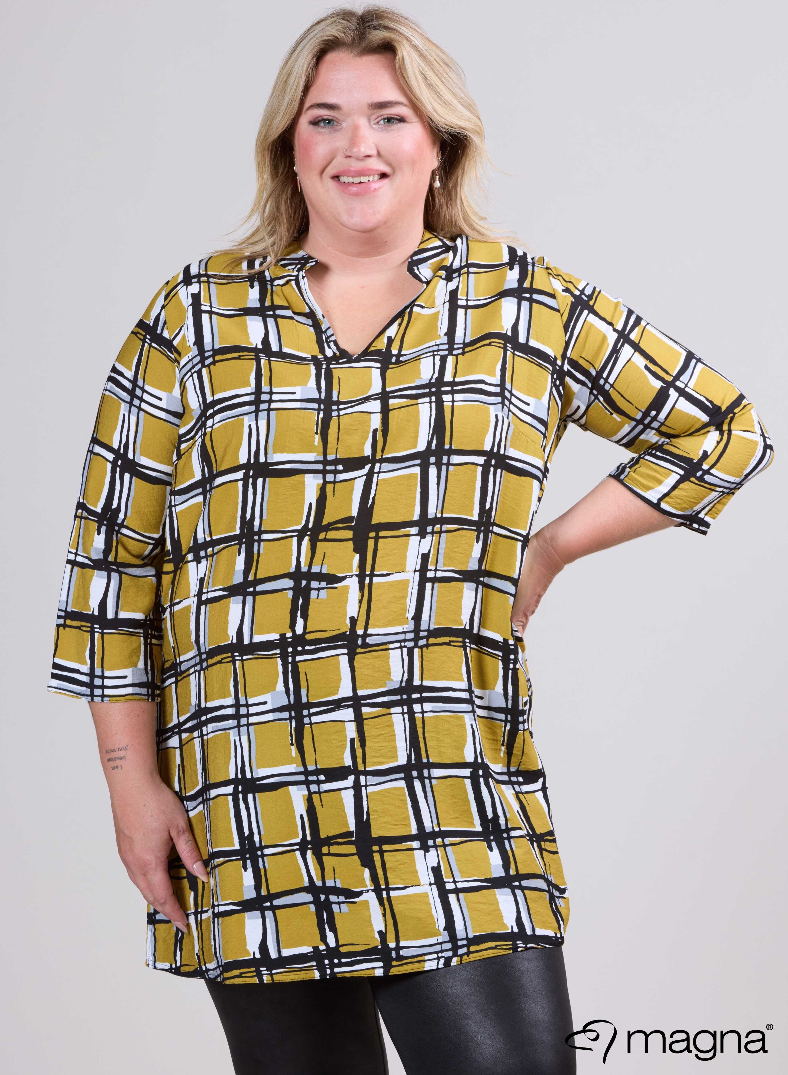 Magna V-hals Lichtgewicht Viscose Tuniek Mosterd Vierkant