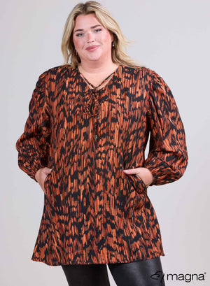 Magna Puffy Bluse aus leichter Viskose, Digital Rost
