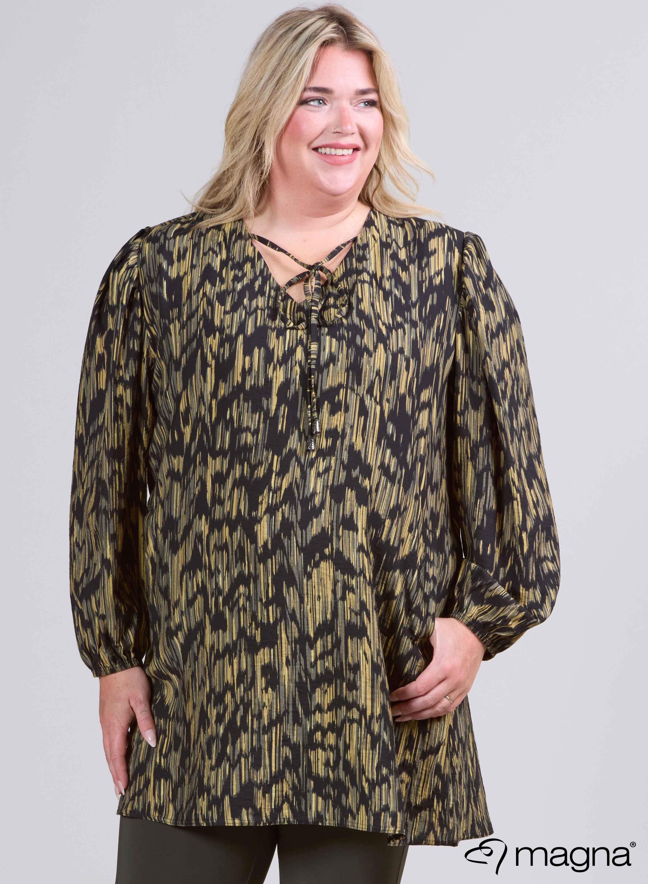 Magna Puffy Lichtgewicht Viscose Blouse Digitaal Groen