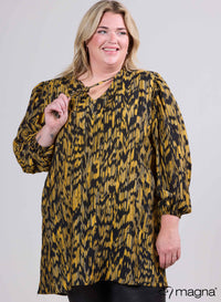 Magna Puffy Lichtgewicht Viscose Blouse Digitaal Geel