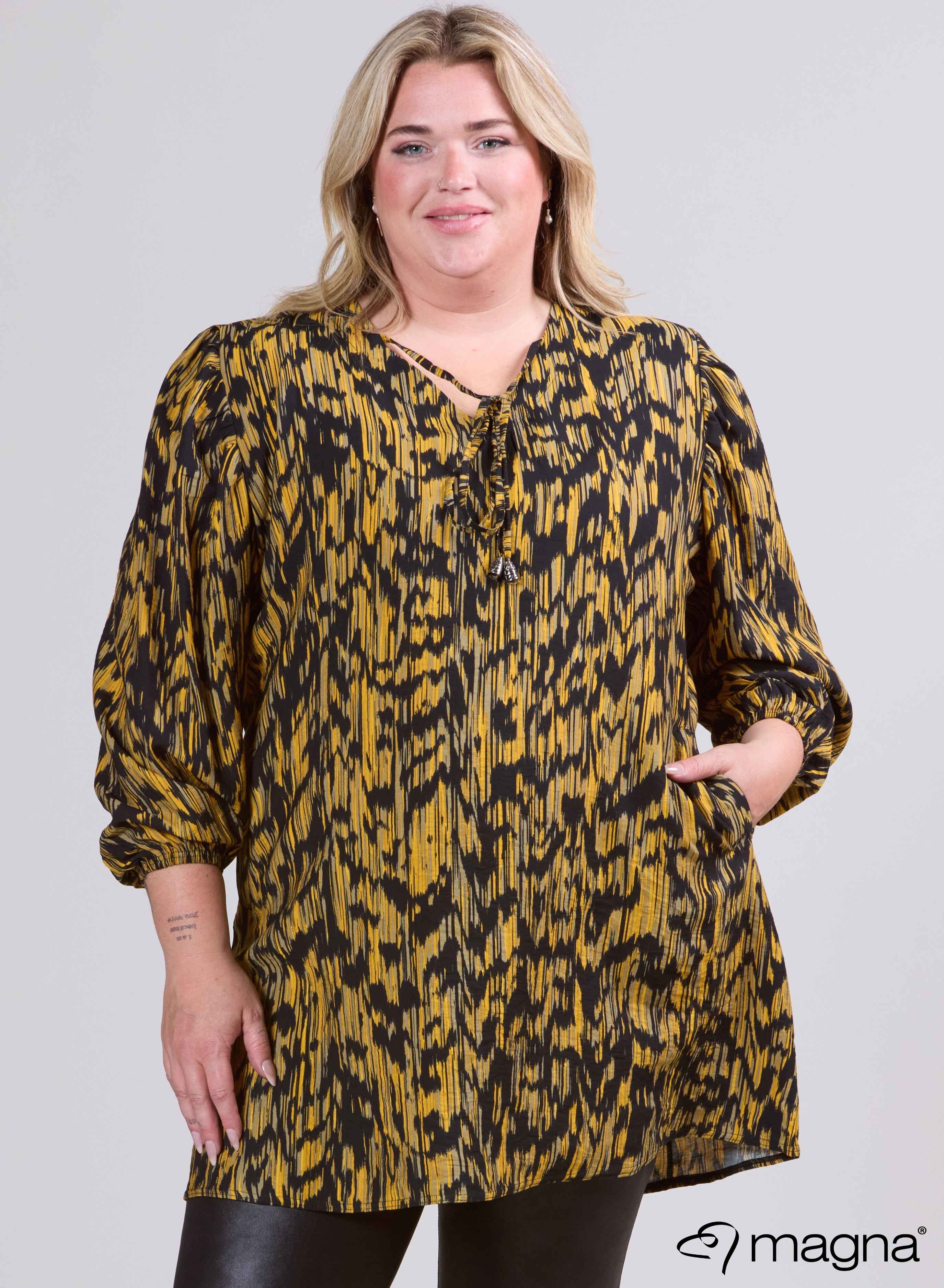 Magna Puffy Lichtgewicht Viscose Blouse Digitaal Geel