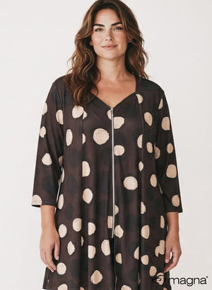 Magna Geprinte A-lijn Tunic met Ritssluiting Bruine Orbit Cirkels