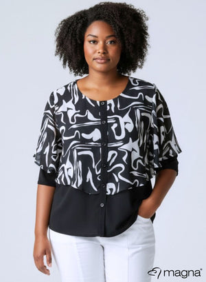 Magna Chiffon Layer Combination Tunic Black and White Freestyle