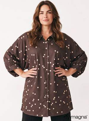 Magna Printed Overhemd Tunique Bruin Confetti Dots