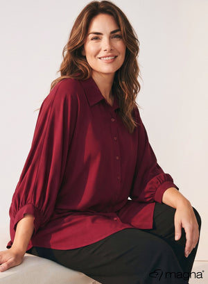 Magna Button Down Flowy Tunic Wine Red