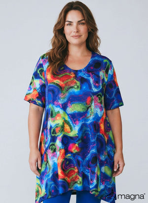 Magna Generous Pocket Tunic Half Sleeves Multicolor Universe Design