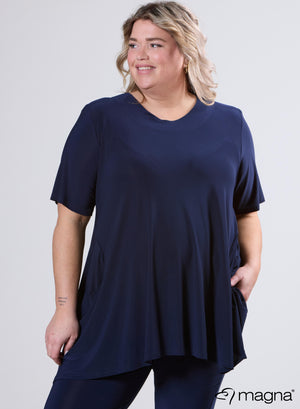 Magna Generous Pocket Tunic Half Sleeves Navy