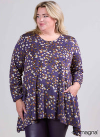 Magna Warme Tuniek met Royale Zakken Kleine Bloemen Pruim