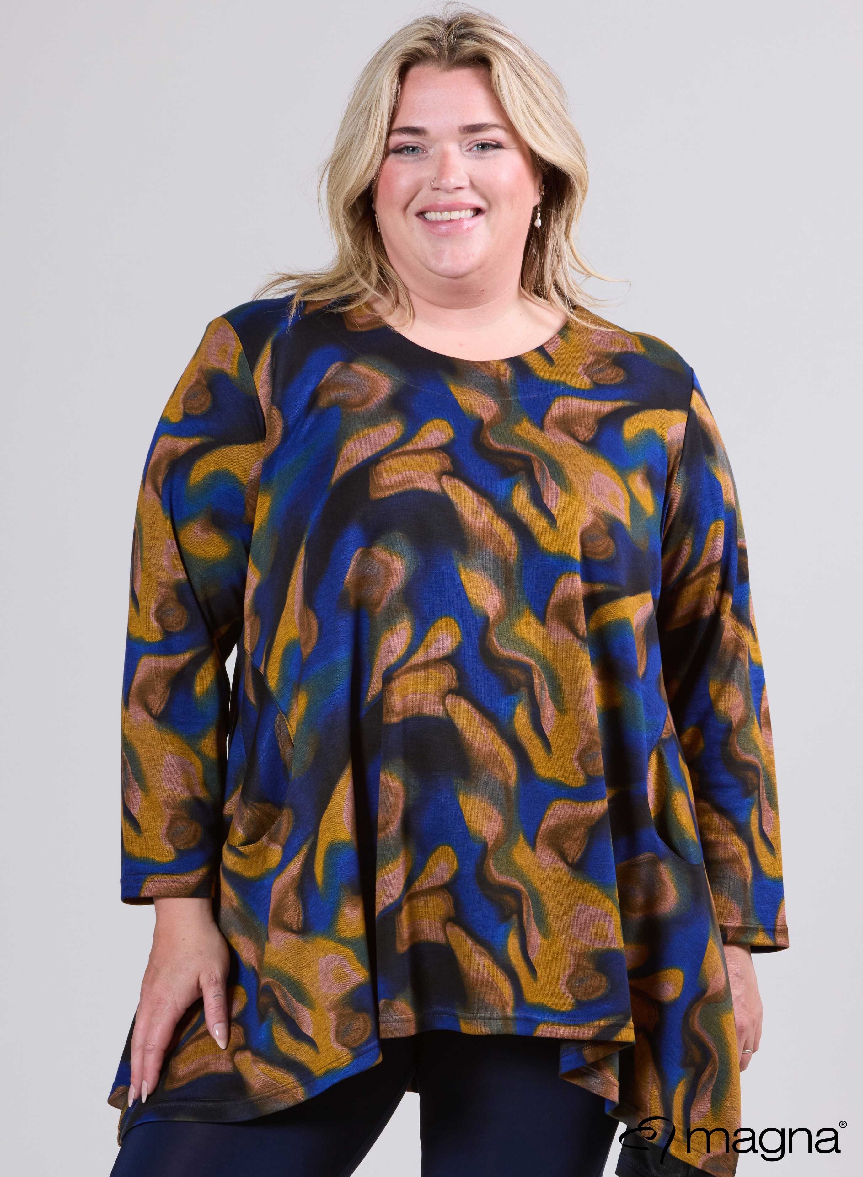 Magna Warme Tuniek met Royale Zakken Cloudy Waves Blauw