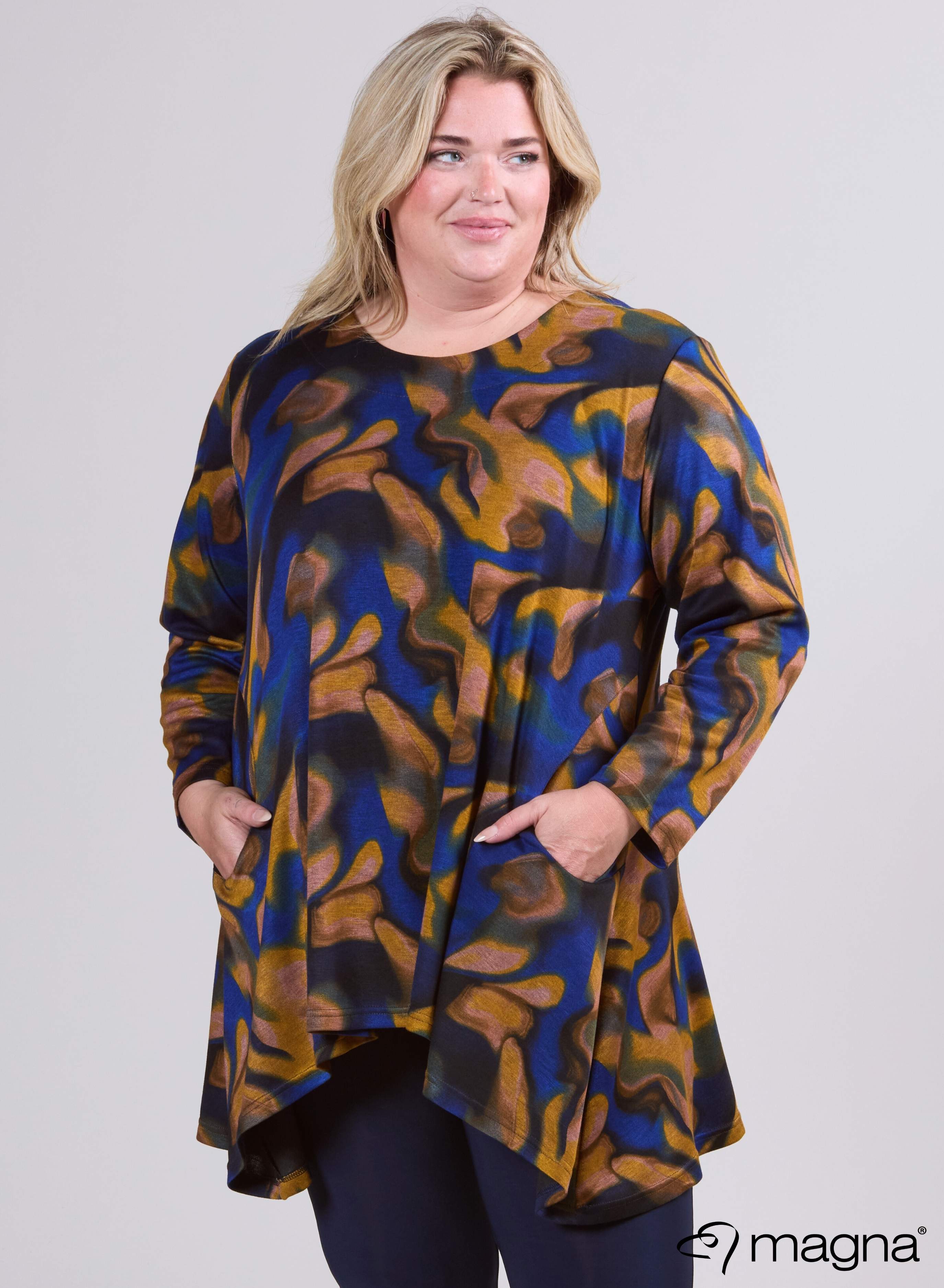 Magna Warme Tuniek met Royale Zakken Cloudy Waves Blauw