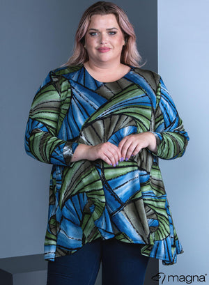 Magna Warme Tuniek met Ruime Zakken Groen Blauw Doolhof