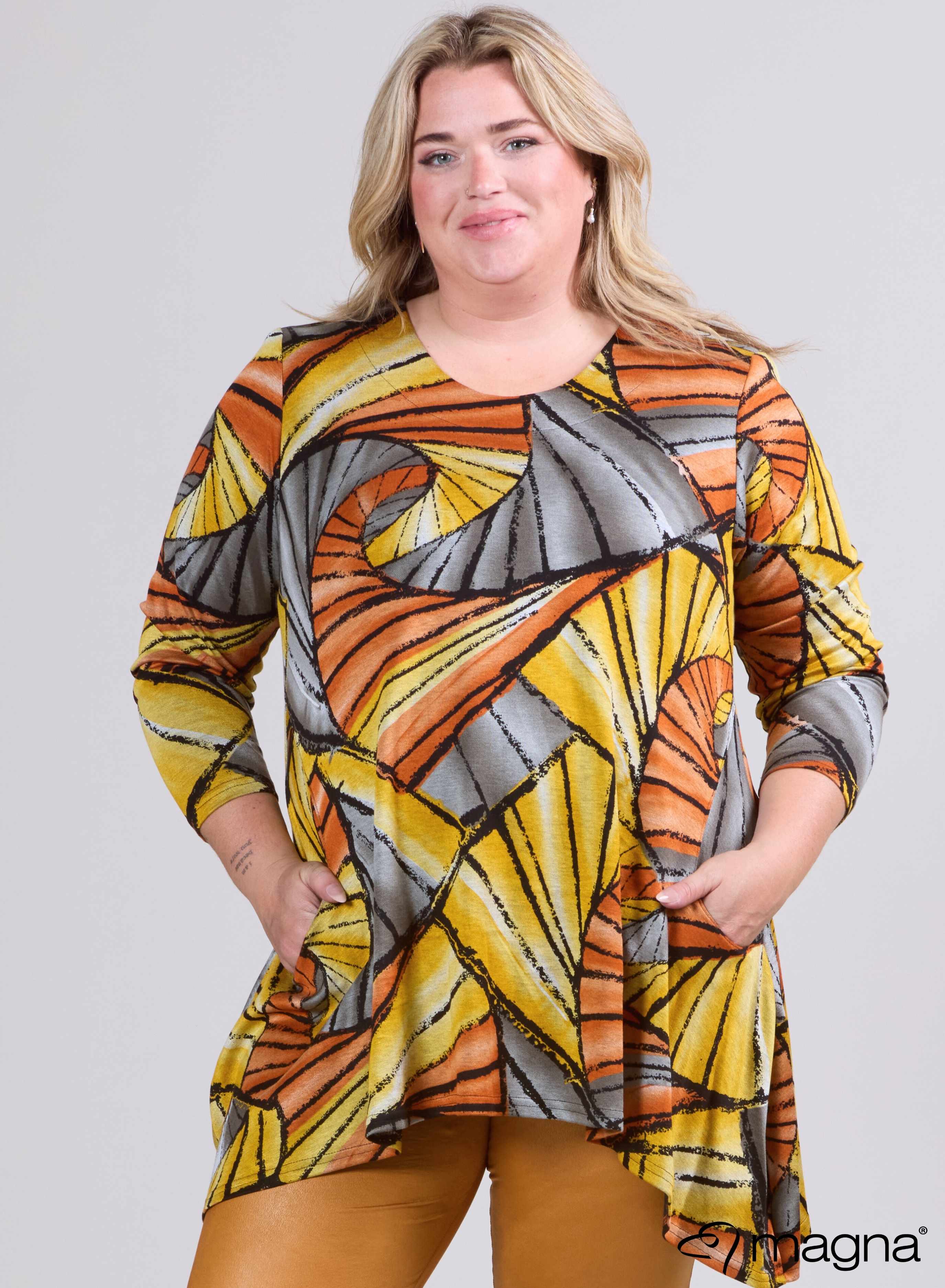 Magna Warme Tuniek met Royale Zakken Ochre Rust Maze