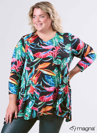 Magna Tuniek met Ruime Zakken Big Leaves Groen Rood