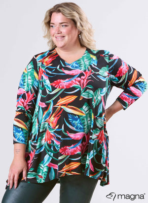 Magna Generous Pocket Tunic Big Leaves Green Red