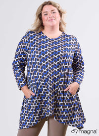 Magna Tuniek met Ruime Zakken Woven Design Koningsblauw Zand