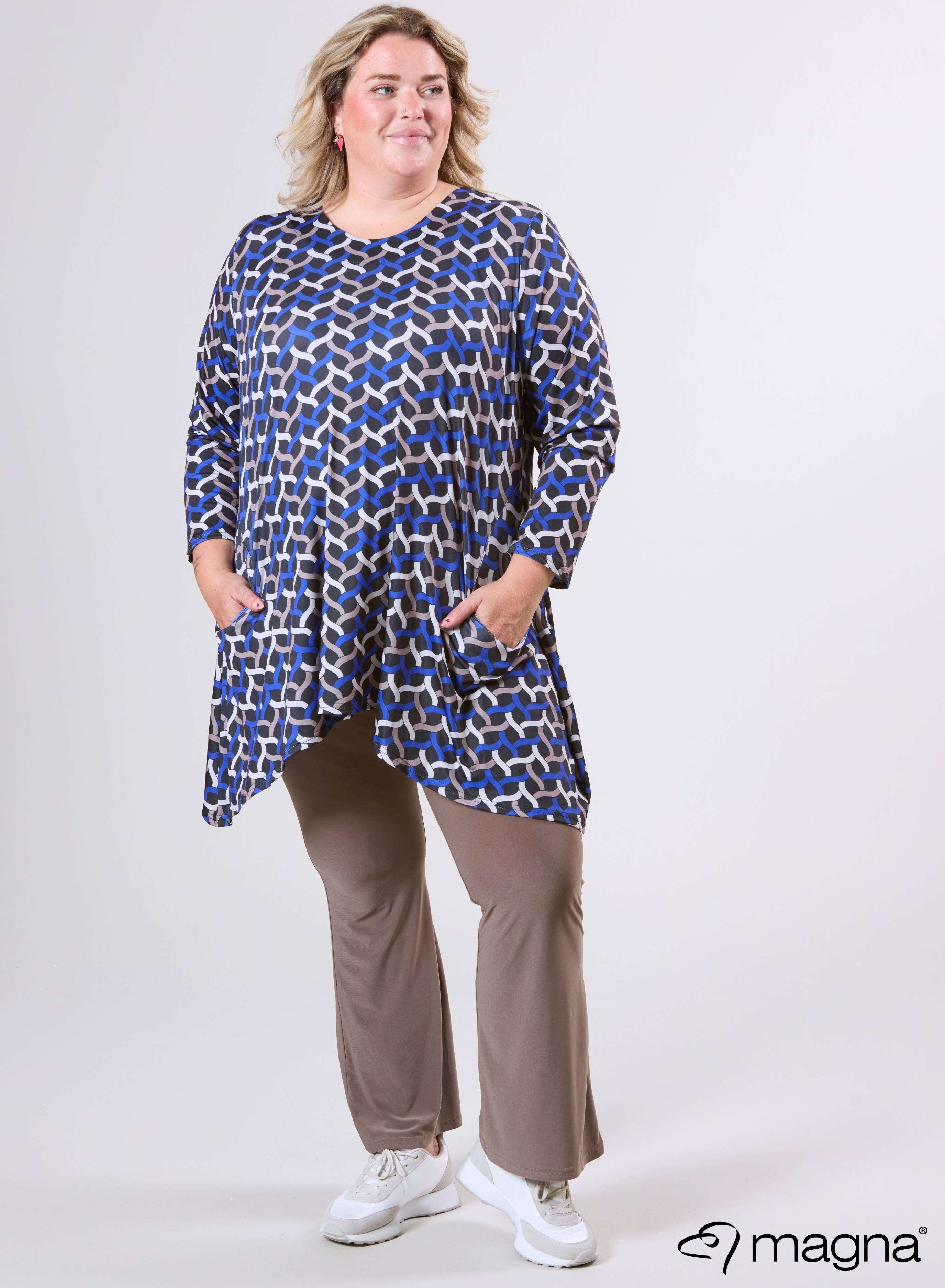 Magna Tuniek met Ruime Zakken Woven Design Koningsblauw Zand