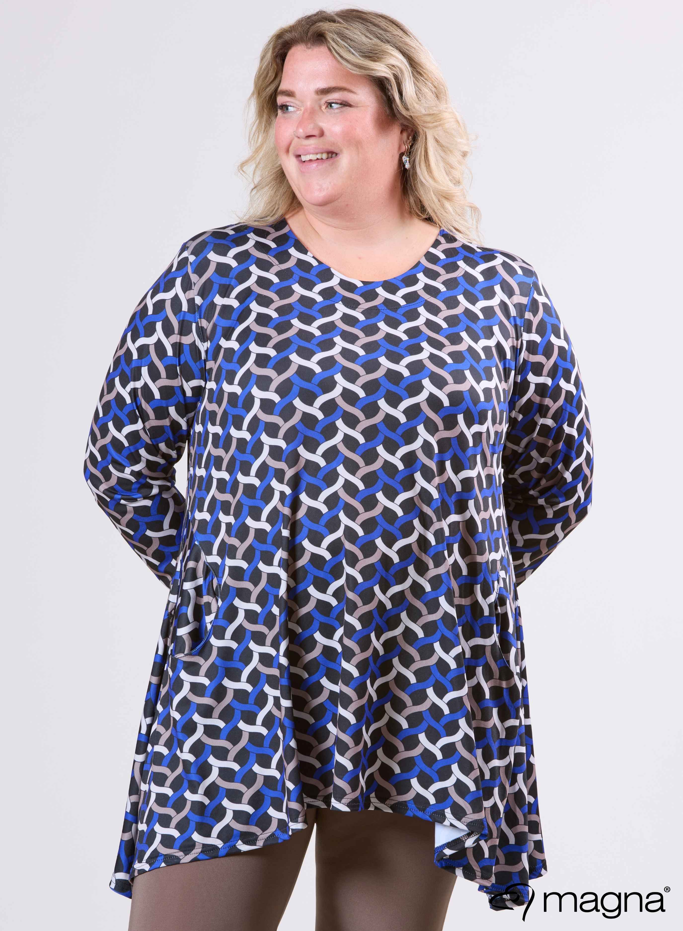 Magna Tuniek met Ruime Zakken Woven Design Koningsblauw Zand