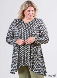 Magna Tuniek met Ruime Zakken Woven Design Olijfgroen Zand