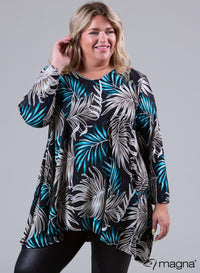 Magna Generous Pocket Tunic Palm Print Petrol