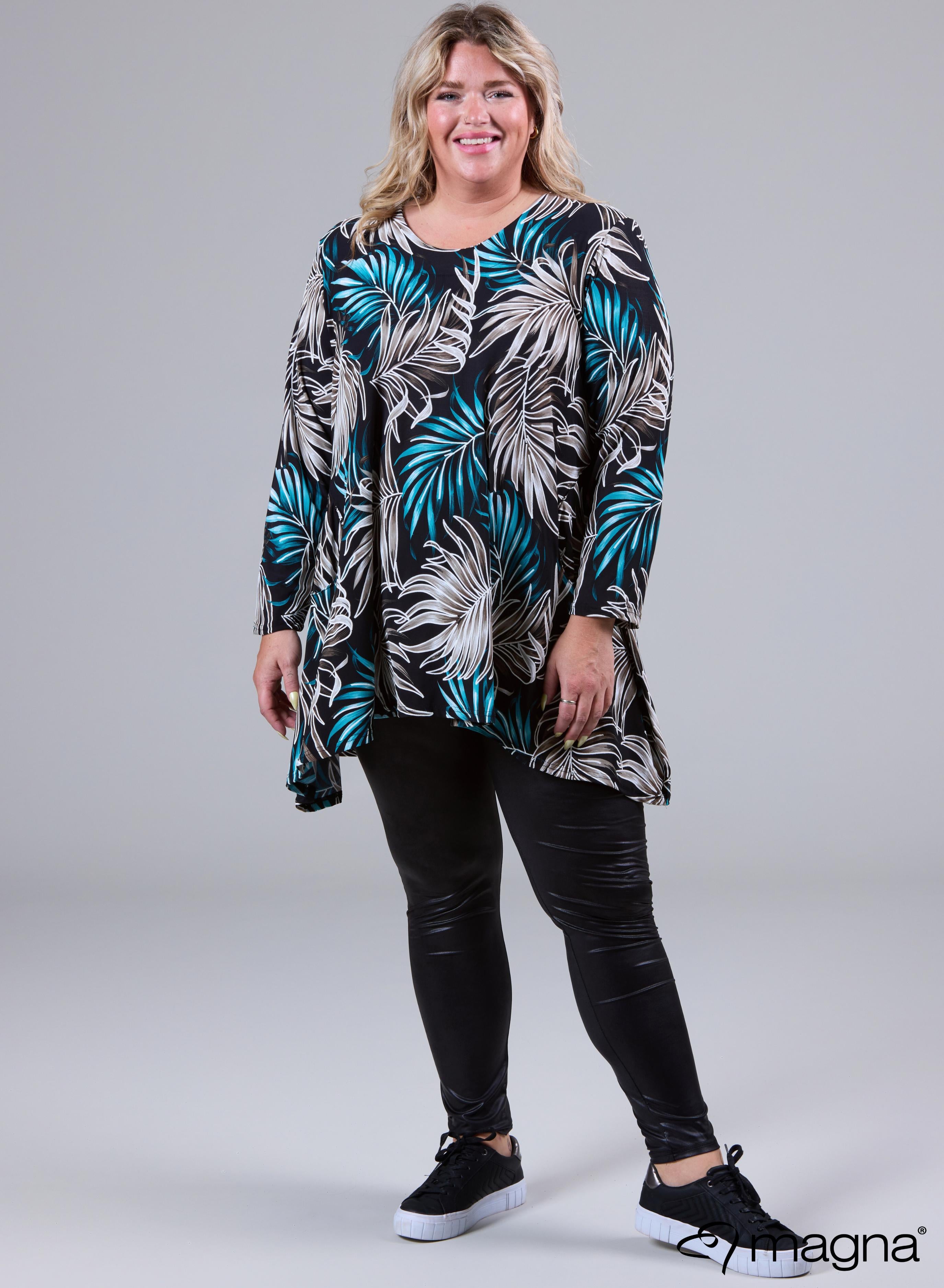 Magna Generous Pocket Tunic Palm Print Petrol