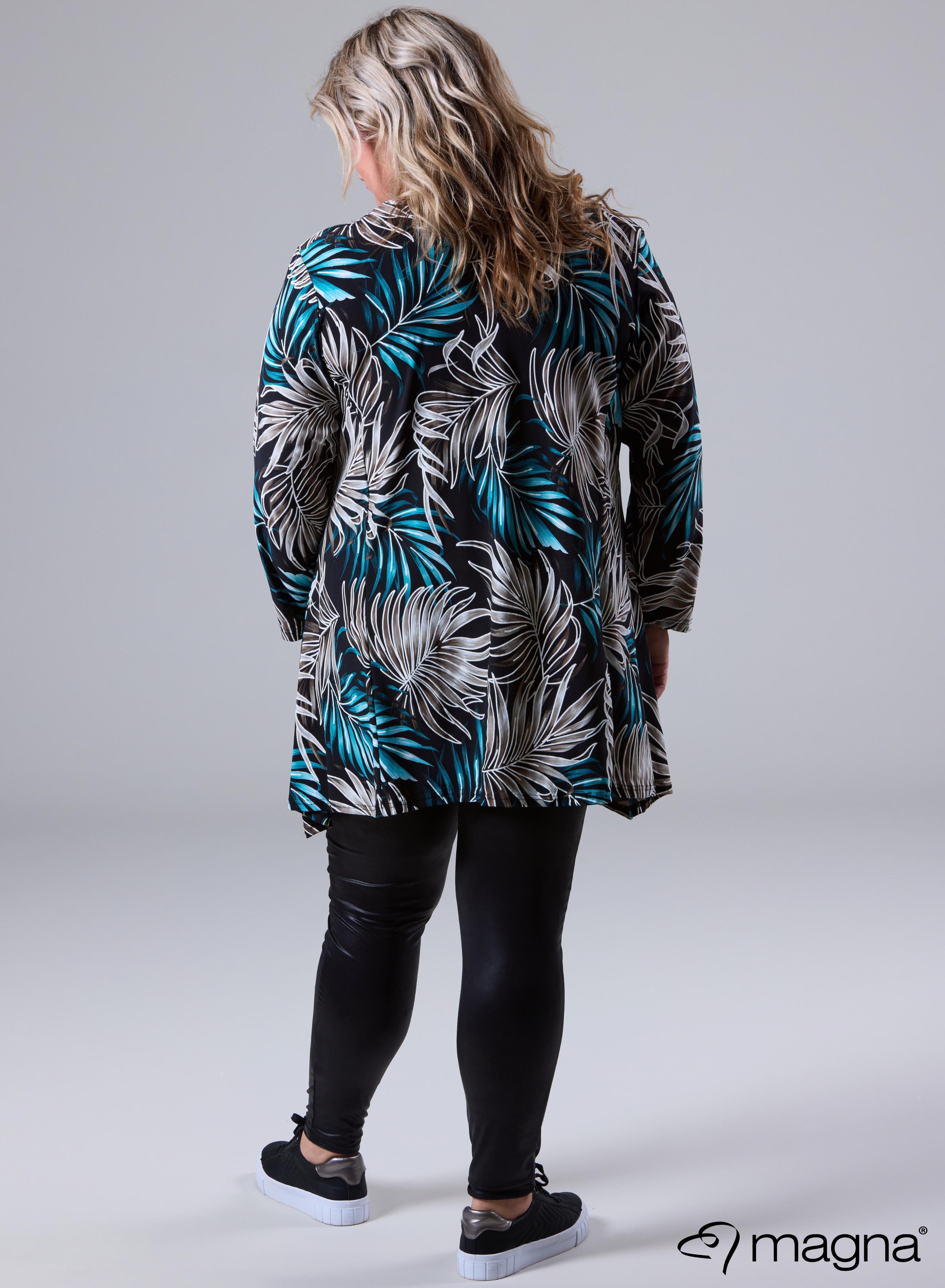 Magna Generous Pocket Tunic Palm Print Petrol