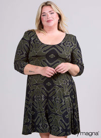 Magna A-lijn Jurk Dierenprint Olijfgroen