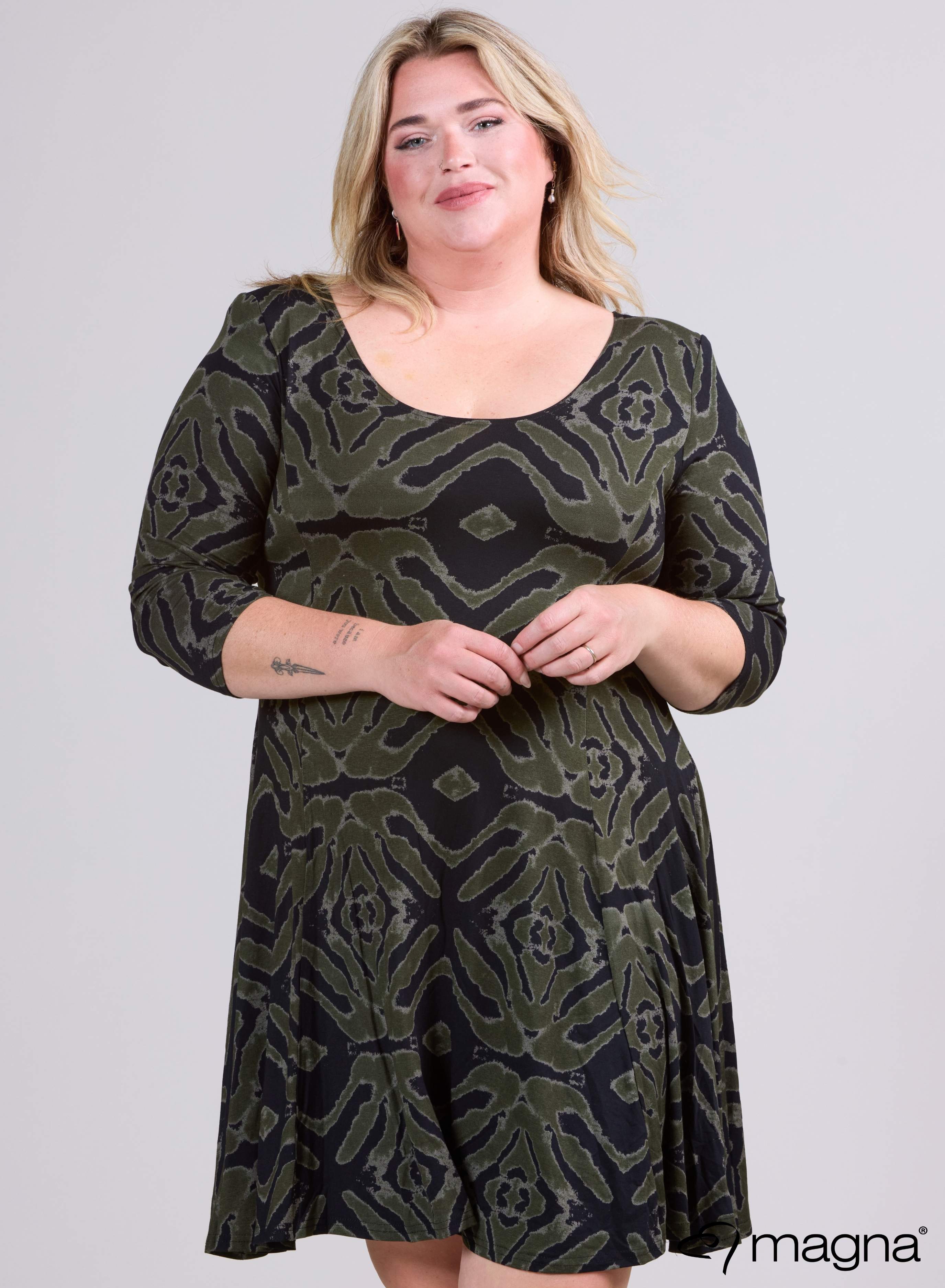 Magna A-lijn Jurk Dierenprint Olijfgroen