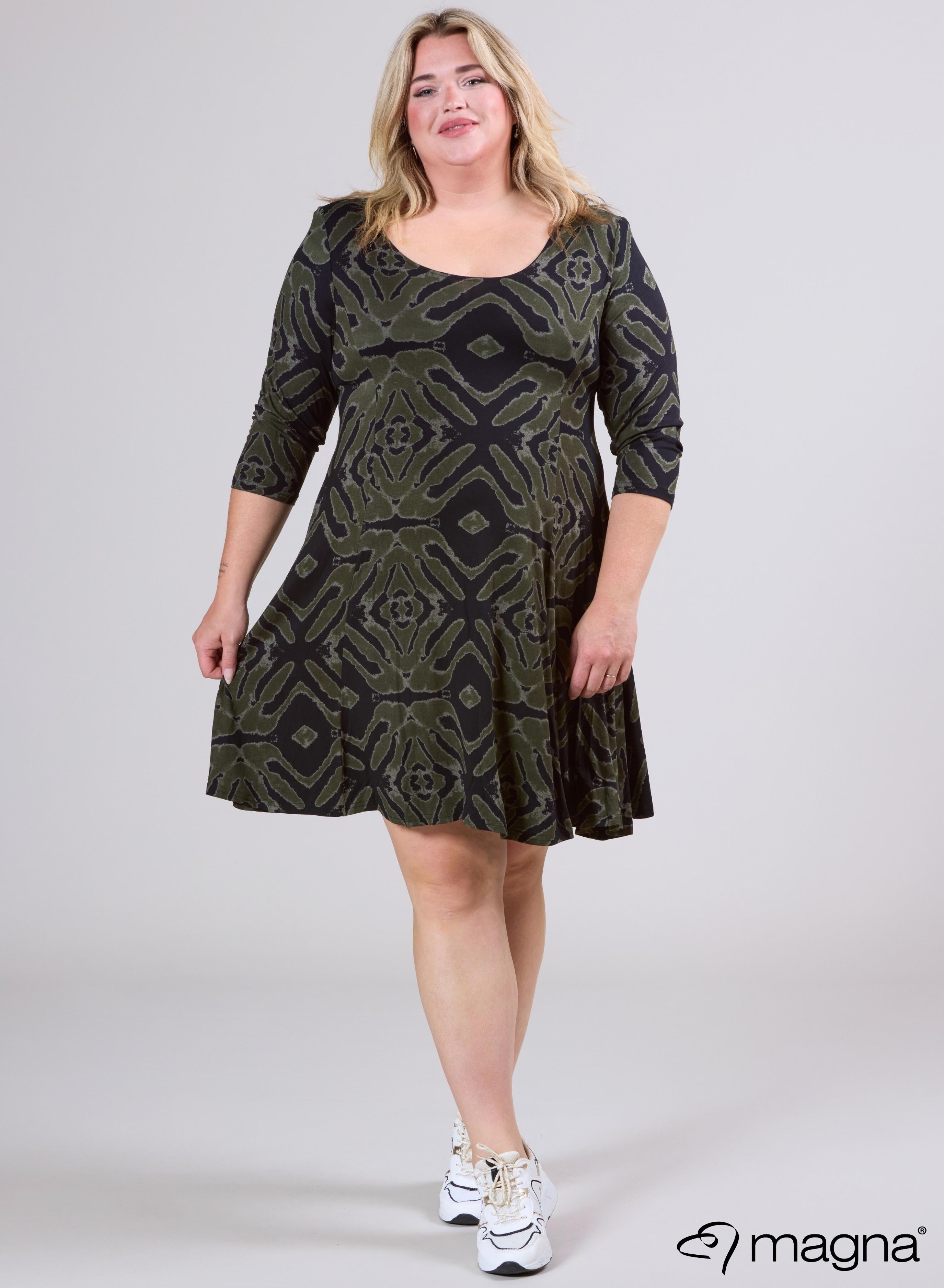 Magna A-lijn Jurk Dierenprint Olijfgroen