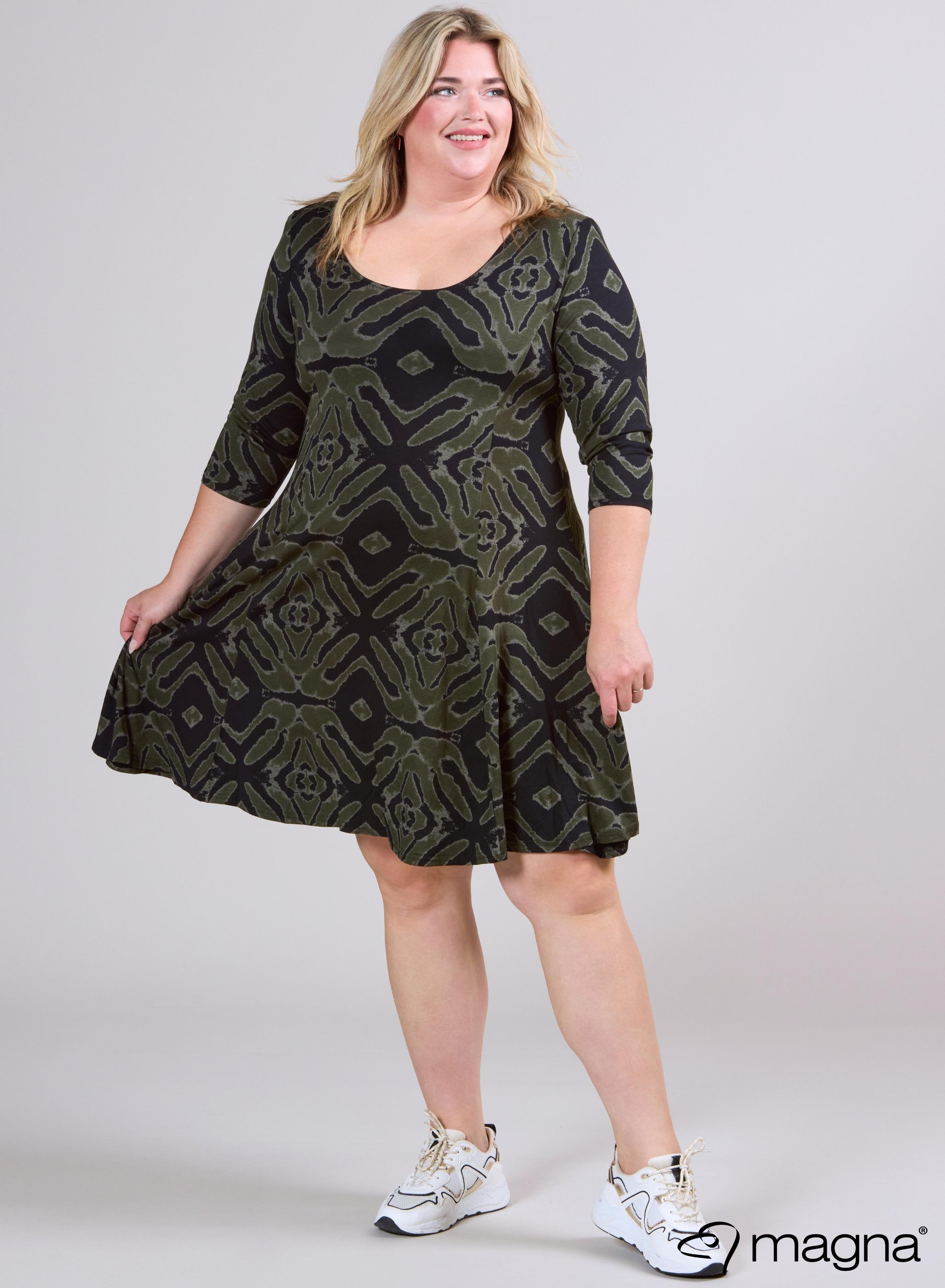 Magna A-lijn Jurk Dierenprint Olijfgroen