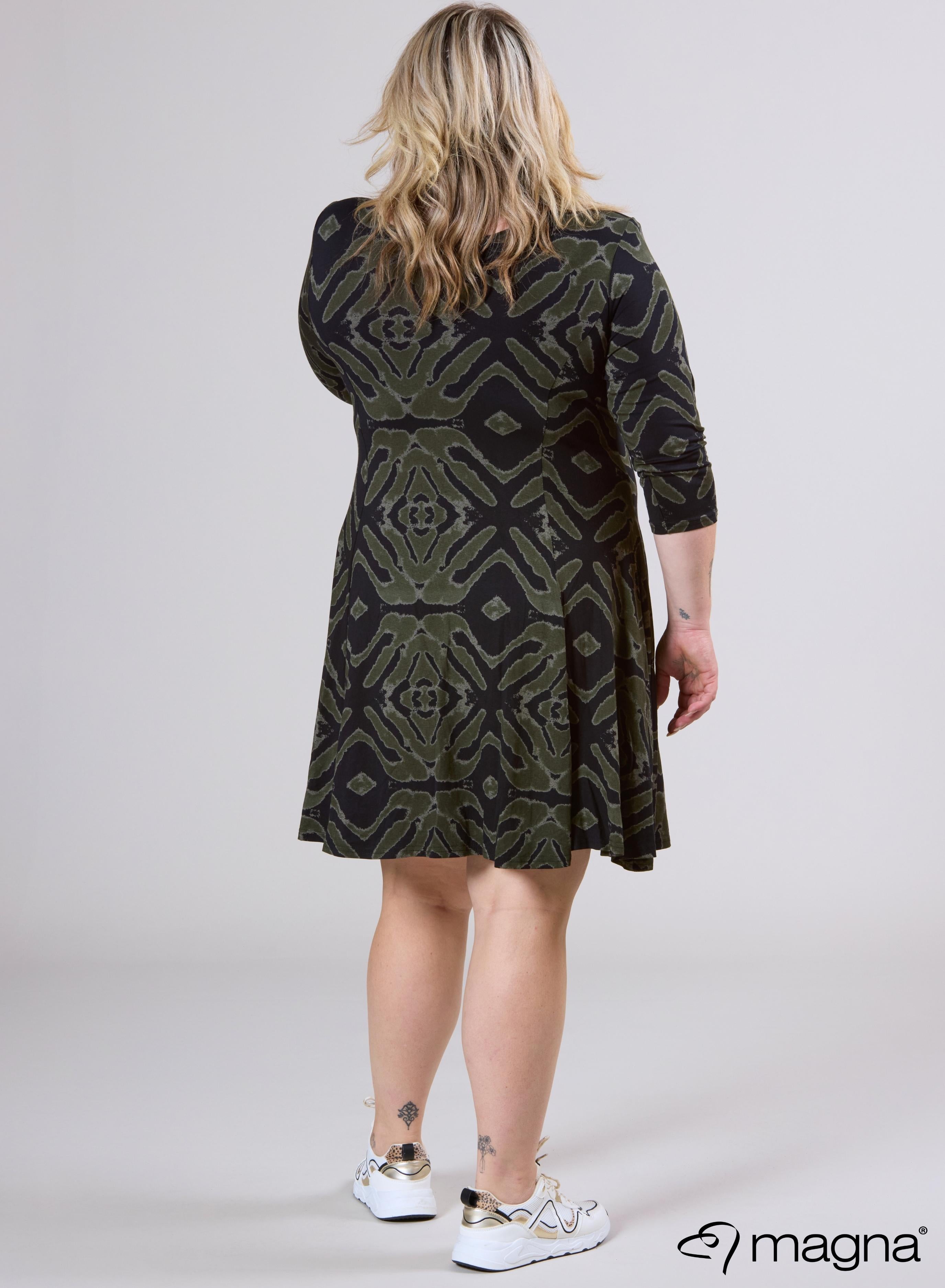 Magna A-lijn Jurk Dierenprint Olijfgroen
