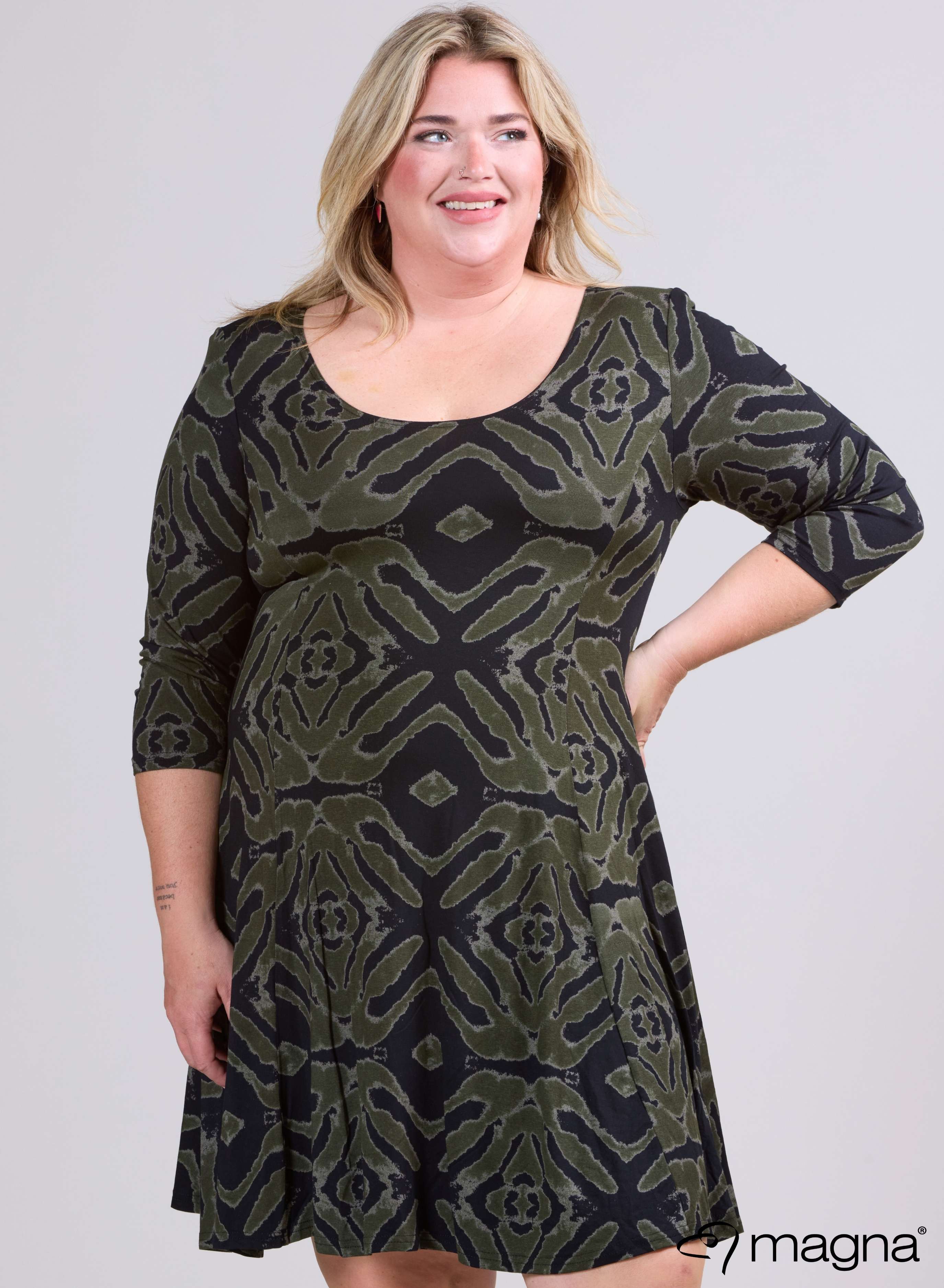 Magna A-lijn Jurk Dierenprint Olijfgroen