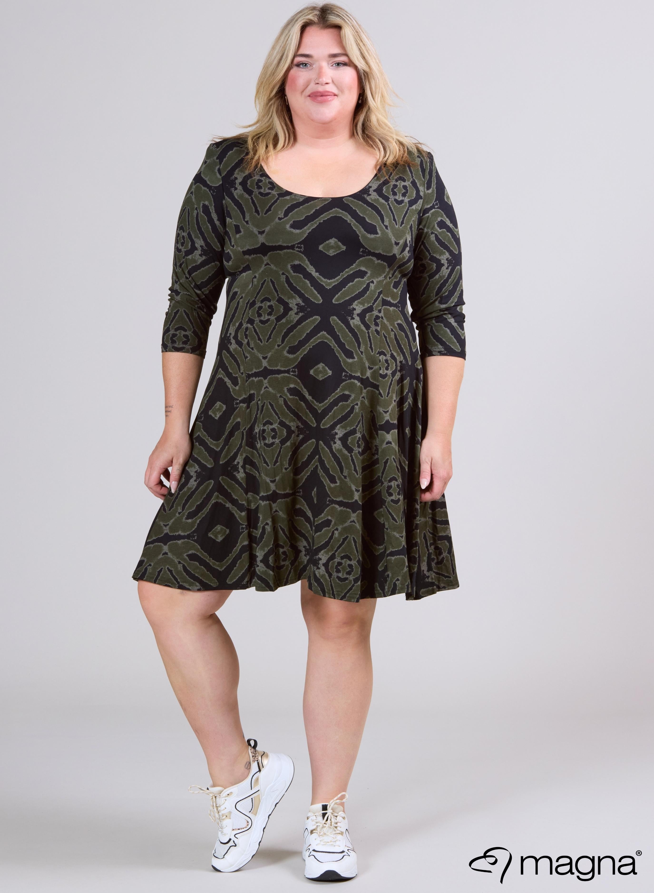 Magna A-lijn Jurk Dierenprint Olijfgroen
