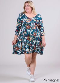 Magna A-lijn Jurk Bloemen Groen Mix